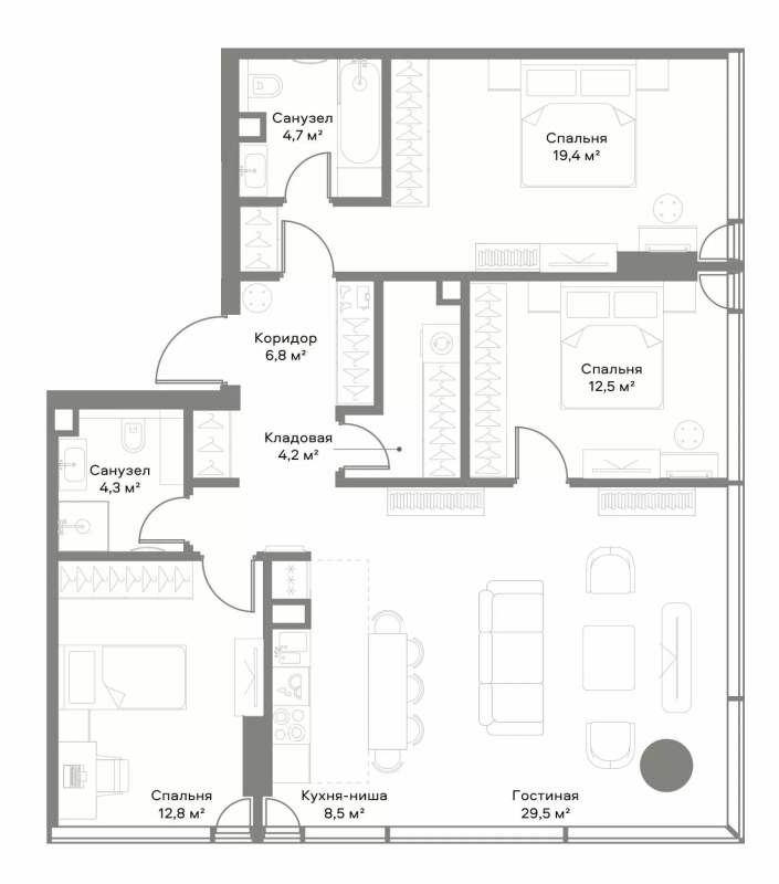 4 ккв (Евро) 96,7 м²