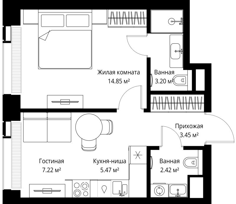 1 ккв 36,6 м²