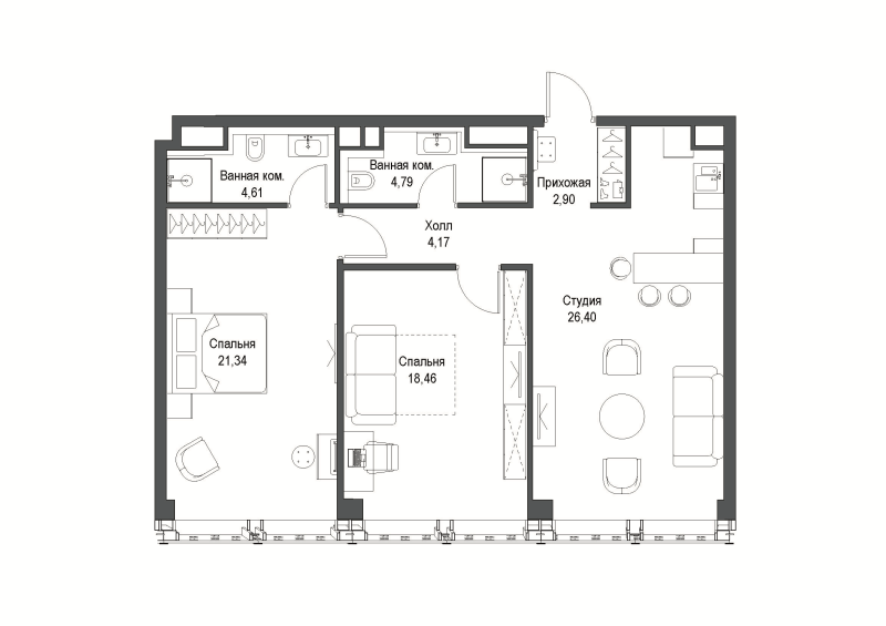 3 ккв (Евро) 100,4 м²