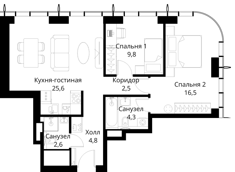 3 ккв (Евро) 66,1 м²