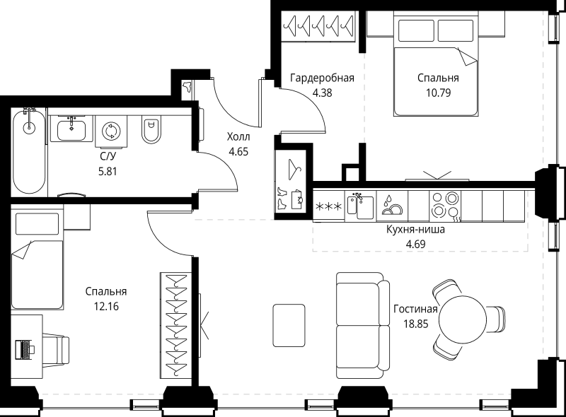 3 ккв (Евро) 61,3 м²