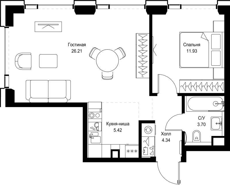 2 ккв (Евро) 51,6 м²