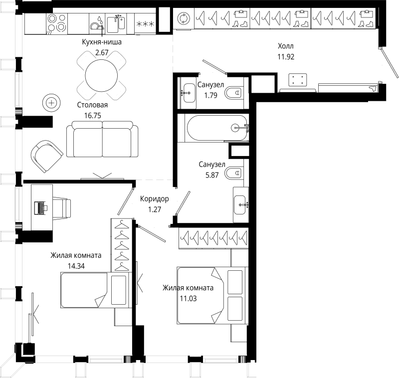 3 ккв (Евро) 65,9 м²