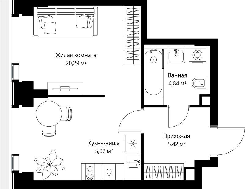 Студия 35,6 м²