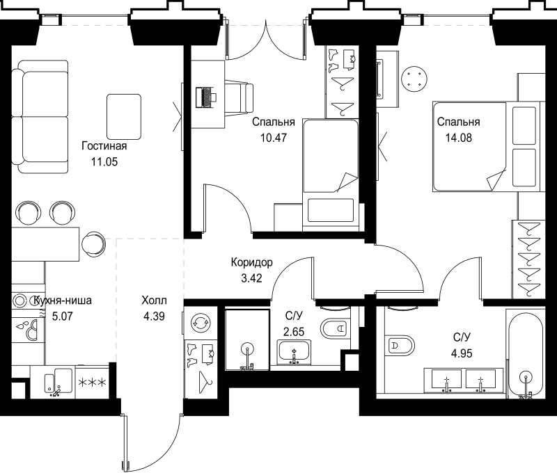 3 ккв (Евро) 56,1 м²