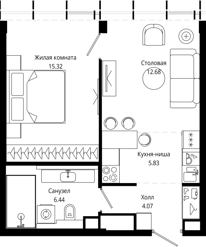 2 ккв (Евро) 44 м²