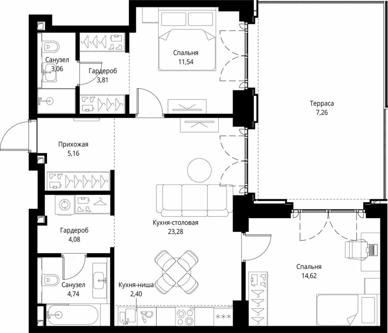3 ккв (Евро) 80 м²