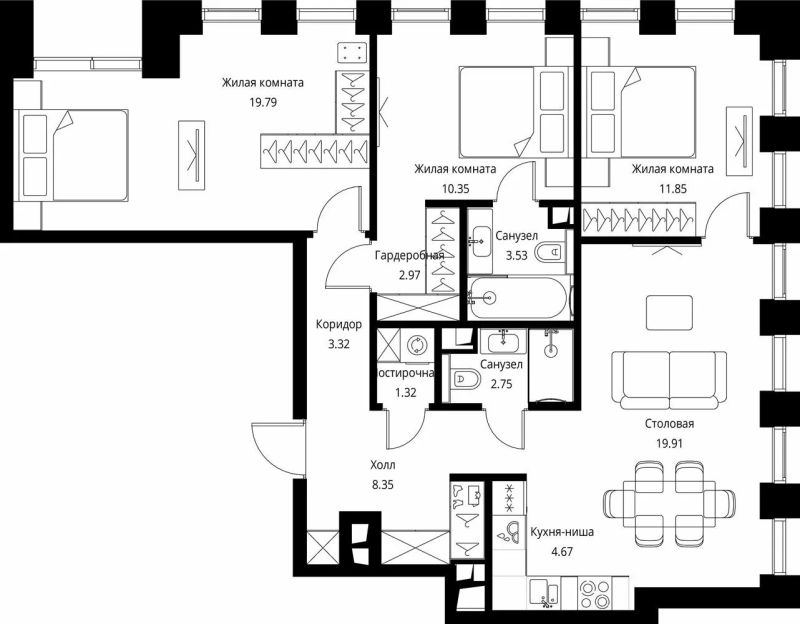 4 ккв (Евро) 88,8 м²