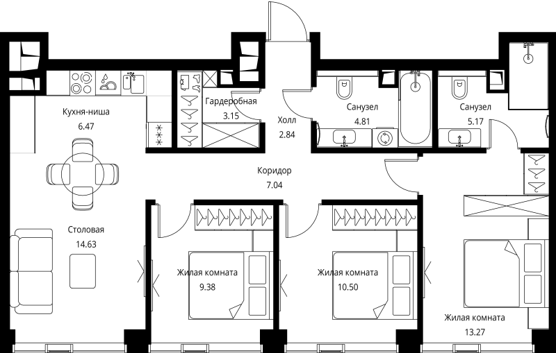 3 ккв (Евро) 77,3 м²
