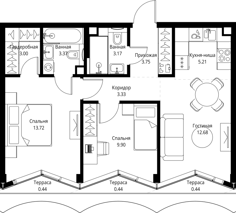 3 ккв (Евро) 59,5 м²