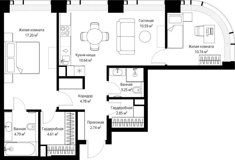 3 ккв (Евро) 72,2 м²