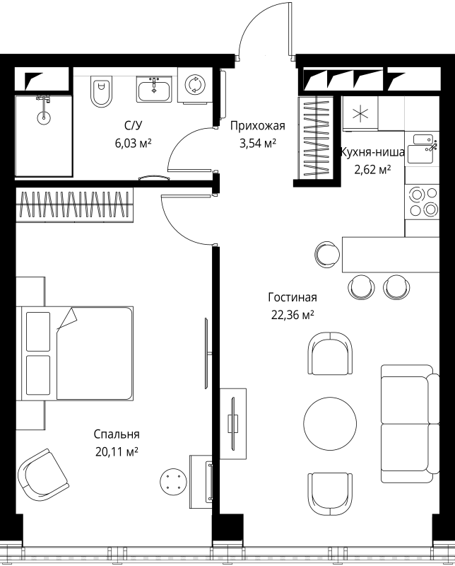 2 ккв (Евро) 57,7 м²