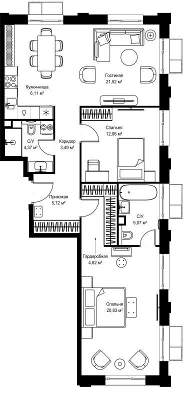 3 ккв (Евро) 83,8 м²