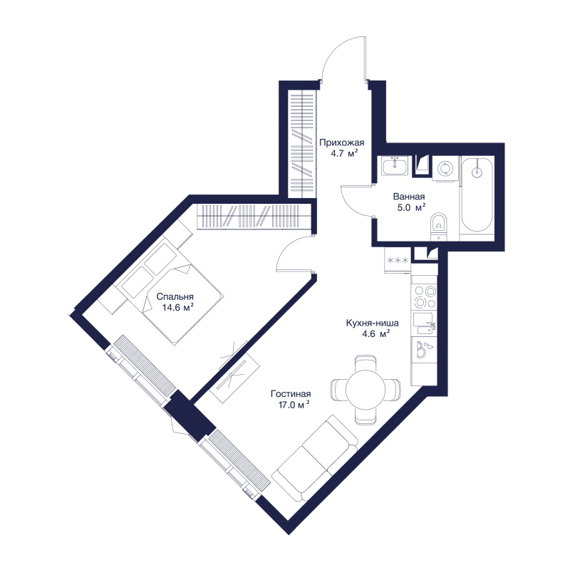 2 ккв (Евро) 45,7 м²