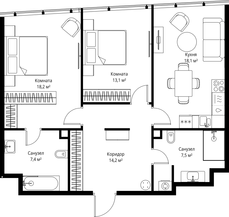3 ккв (Евро) 78,5 м²