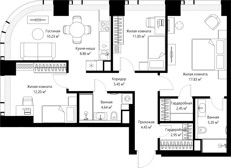 4 ккв (Евро) 85,4 м²