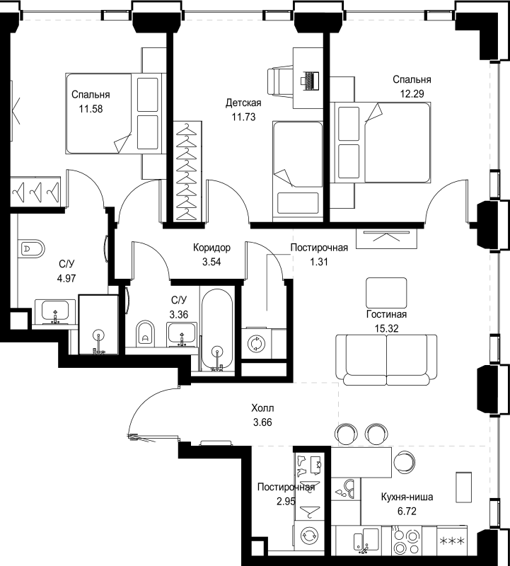4 ккв (Евро) 77,4 м²
