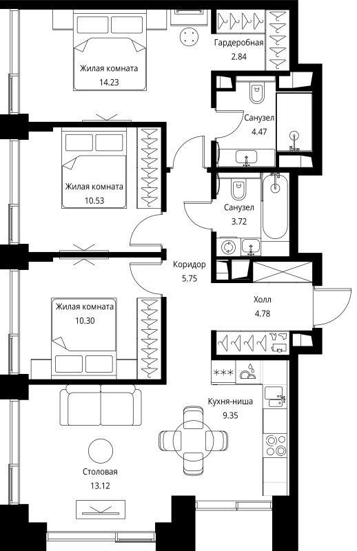 4 ккв (Евро) 79,1 м²