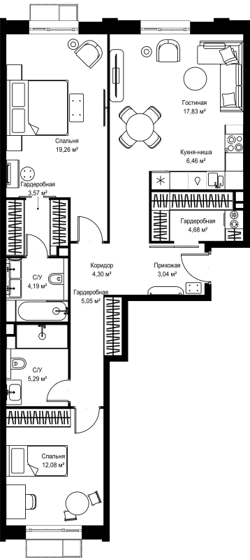 3 ккв (Евро) 85,8 м²