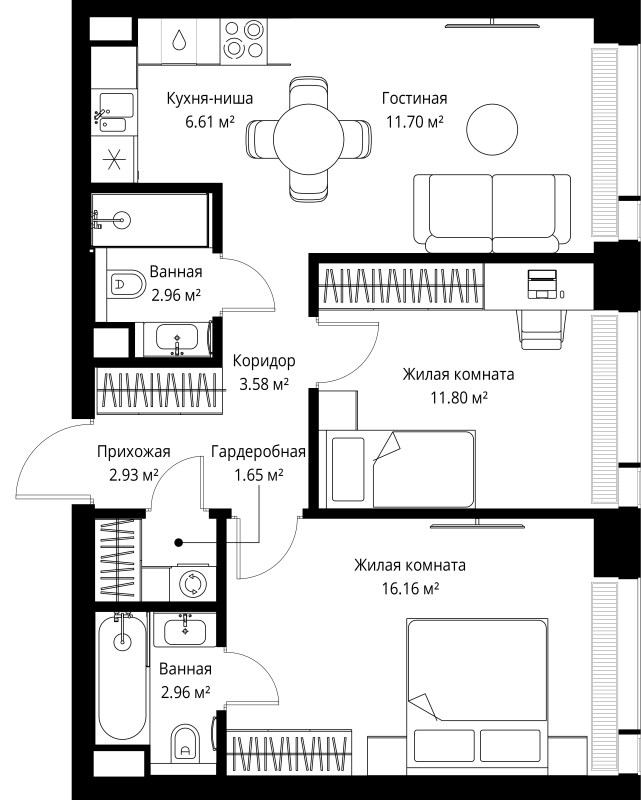 3 ккв (Евро) 60,4 м²