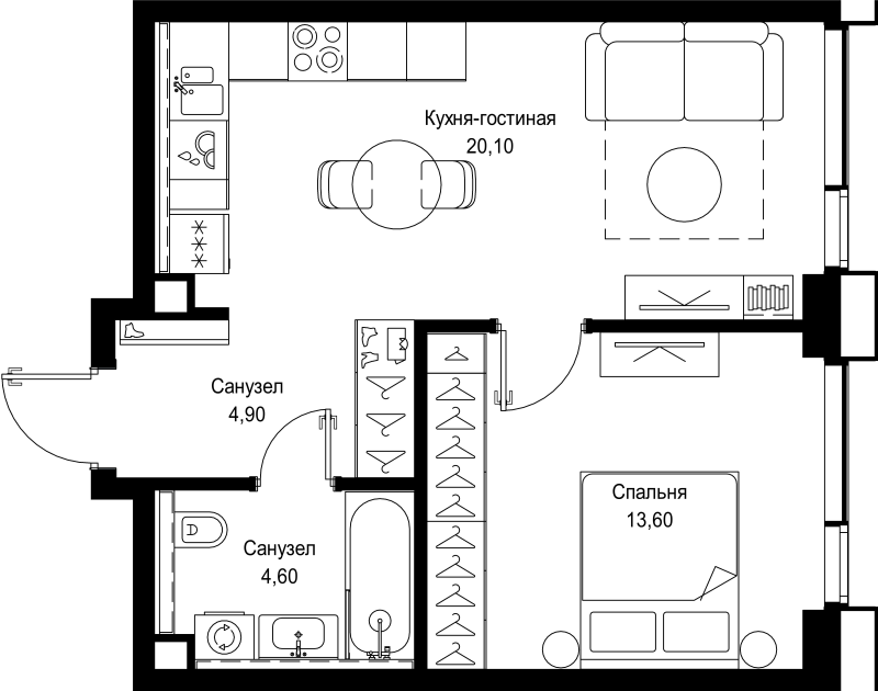 2 ккв (Евро) 43,2 м²