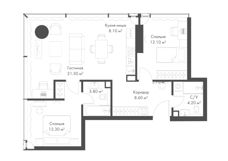 3 ккв (Евро) 70,4 м²