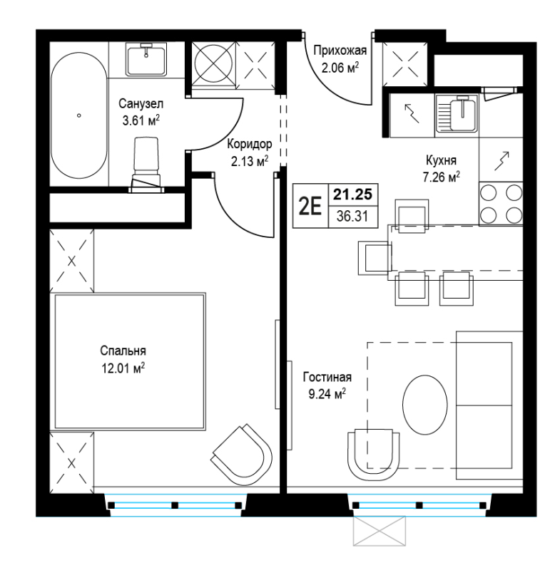 2 ккв (Евро) 36,1 м²