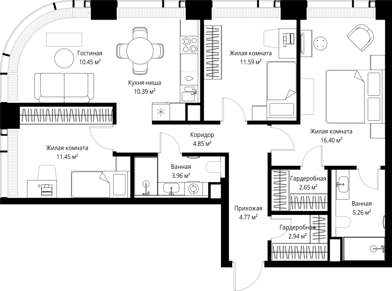4 ккв (Евро) 84,7 м²