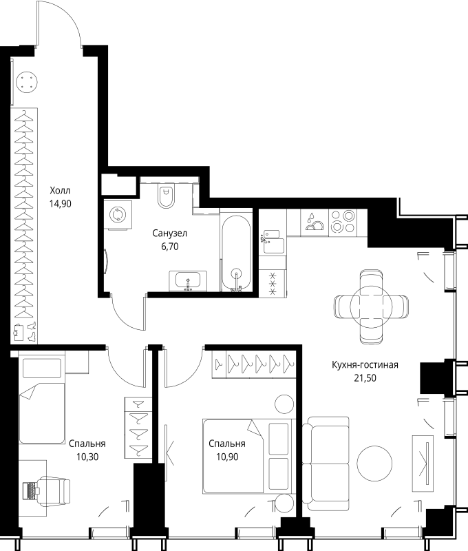 3 ккв (Евро) 66,1 м²