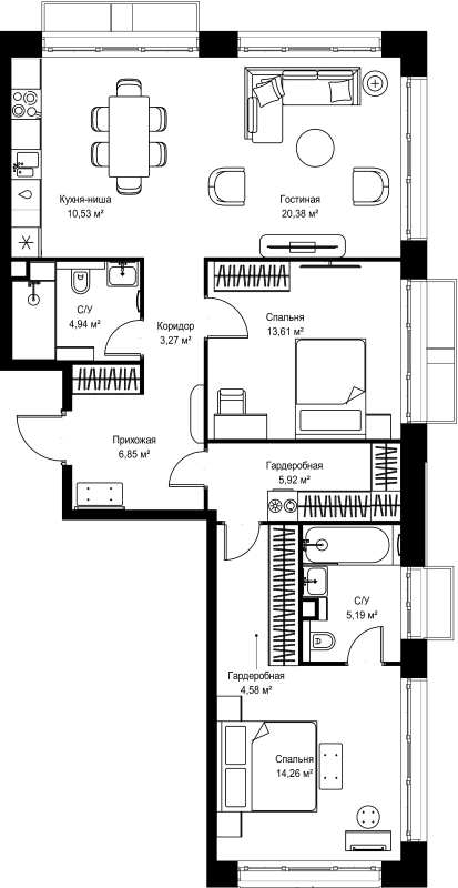 3 ккв (Евро) 89,5 м²