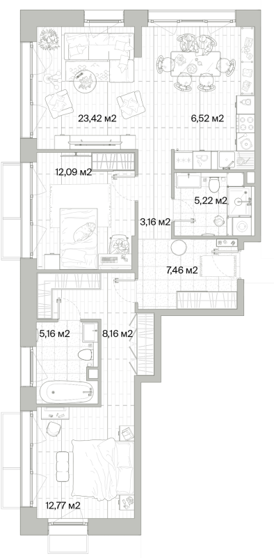 3 ккв (Евро) 84 м²