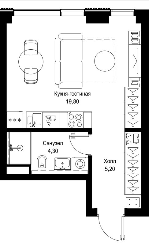 Студия 29,3 м²