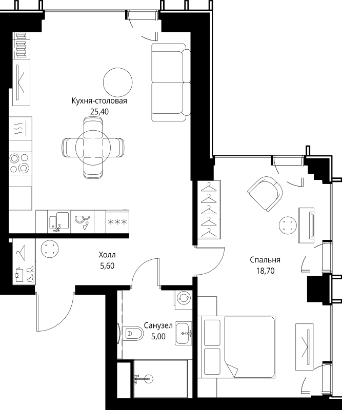 2 ккв (Евро) 54,7 м²