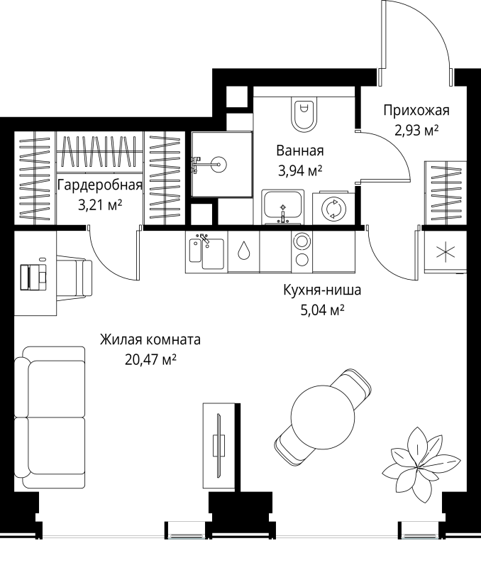Студия 35,6 м²