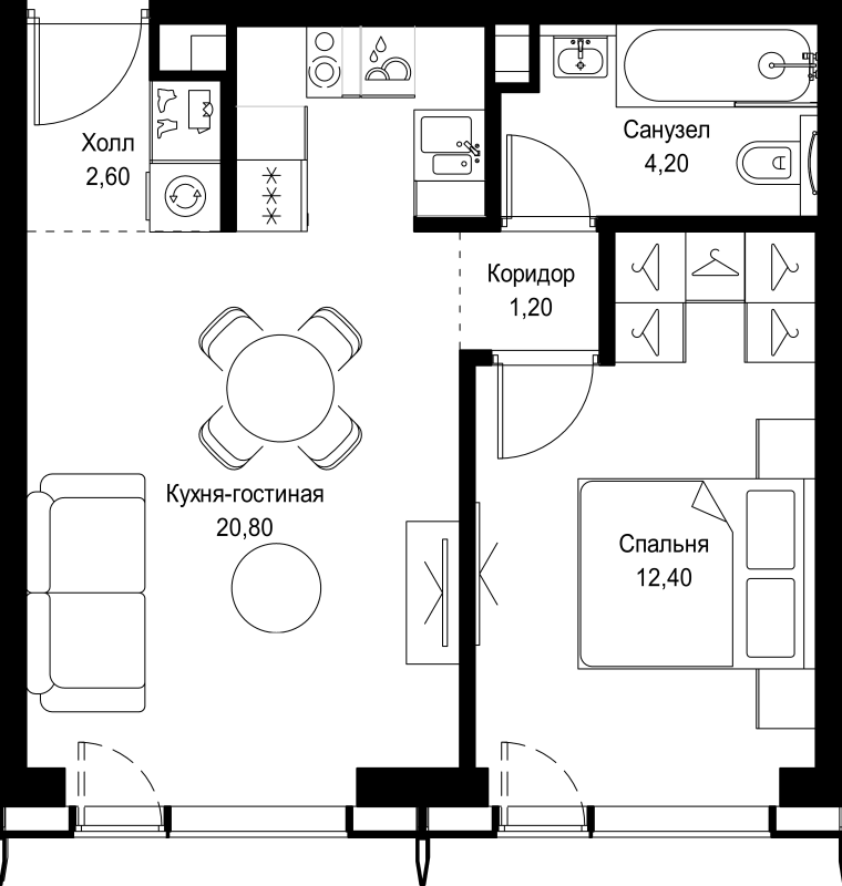 2 ккв (Евро) 41,2 м²
