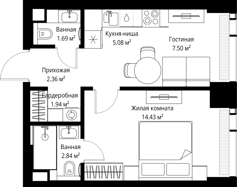 1 ккв 35,8 м²