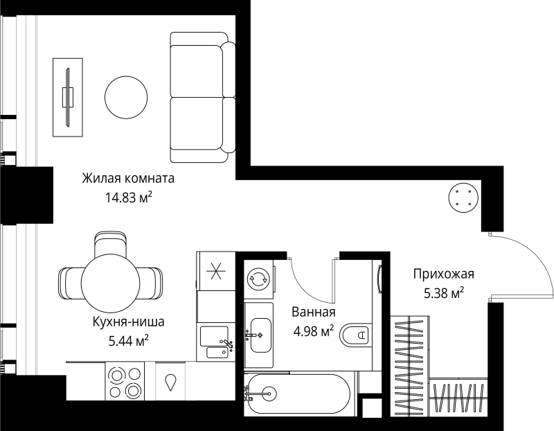 Студия 30,6 м²