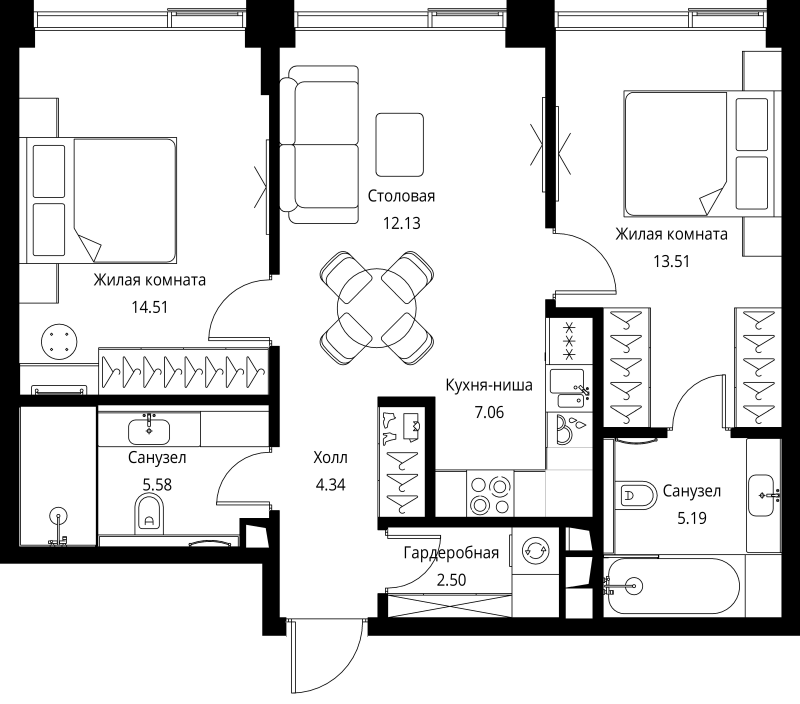 3 ккв (Евро) 64,8 м²