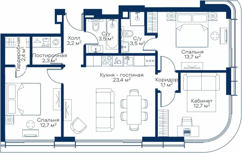 4 ккв (Евро) 76,9 м²