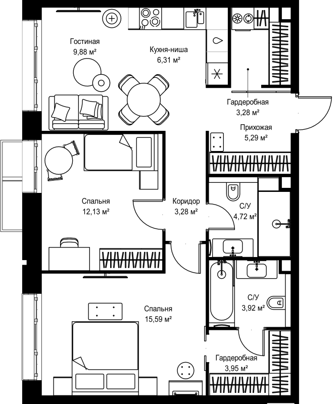 3 ккв (Евро) 68,4 м²
