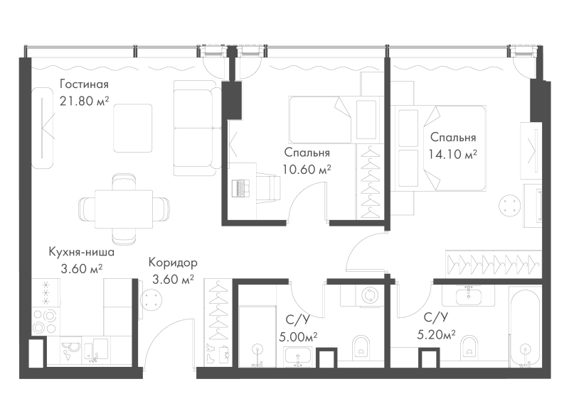 3 ккв (Евро) 63,9 м²