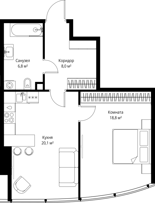 2 ккв (Евро) 53,7 м²