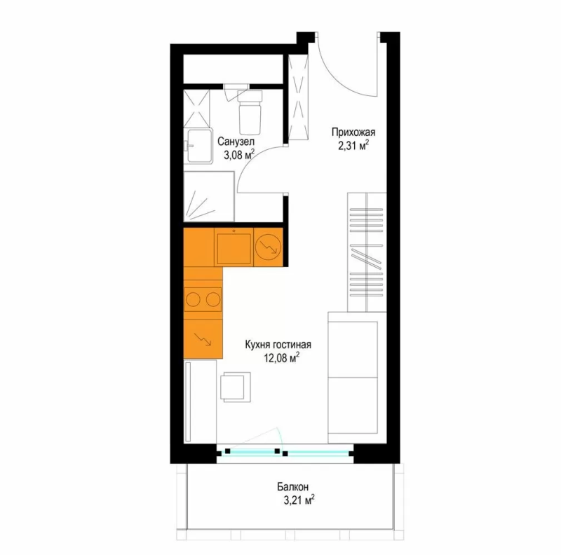 Студия 18,9 м²