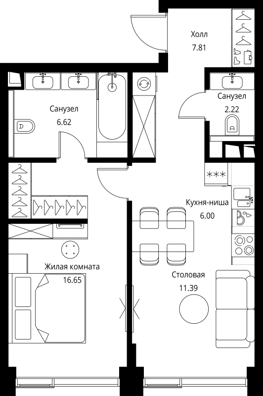 2 ккв (Евро) 50,7 м²