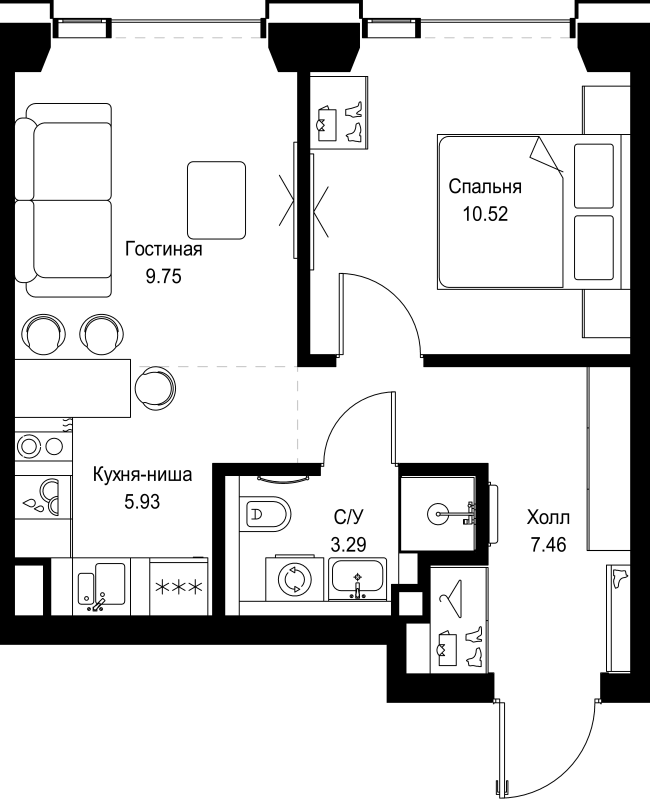 2 ккв (Евро) 37 м²