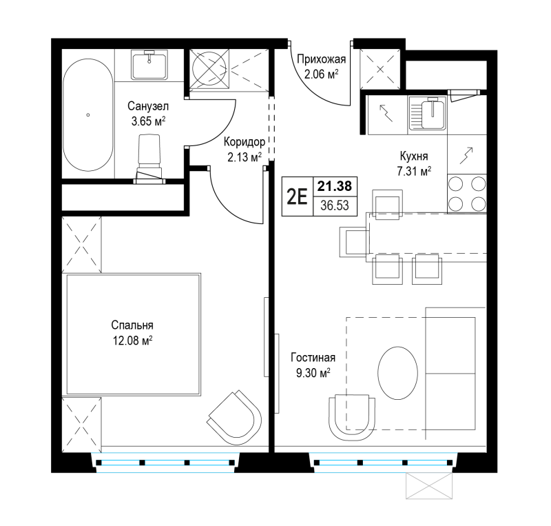 2 ккв (Евро) 36,4 м²