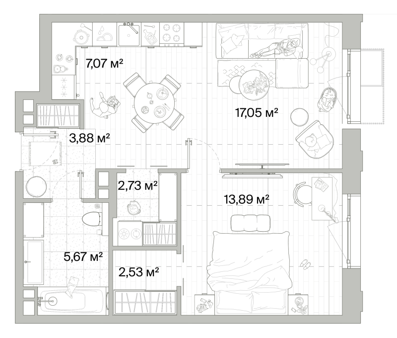 2 ккв (Евро) 52,8 м²