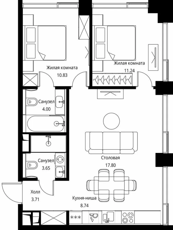 3 ккв (Евро) 60 м²