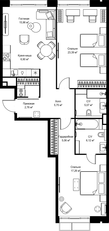 3 ккв (Евро) 91,3 м²