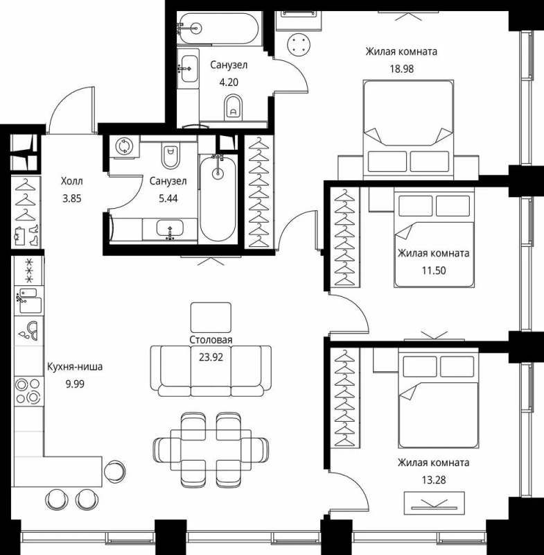 4 ккв (Евро) 91,2 м²